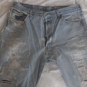 Levi's 501 Jeans Super Distressed Blue Denim Pants 34X32